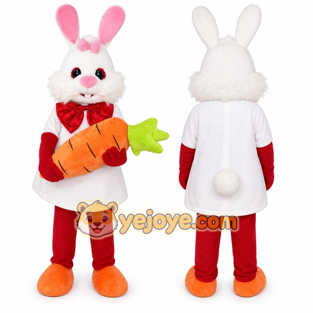 White Rabbit Mascot Costume with Custom Logo White Rabbit Mascot Costume with Custom Logo