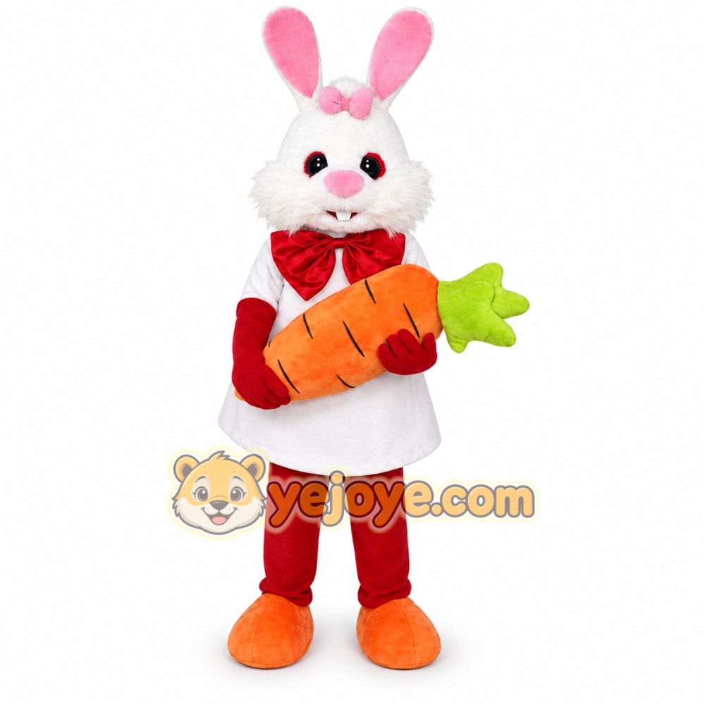 White Rabbit Mascot Costume with Custom Logo White Rabbit Mascot Costume with Custom Logo