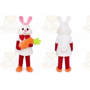 White Rabbit Mascot Costume with Custom Logo