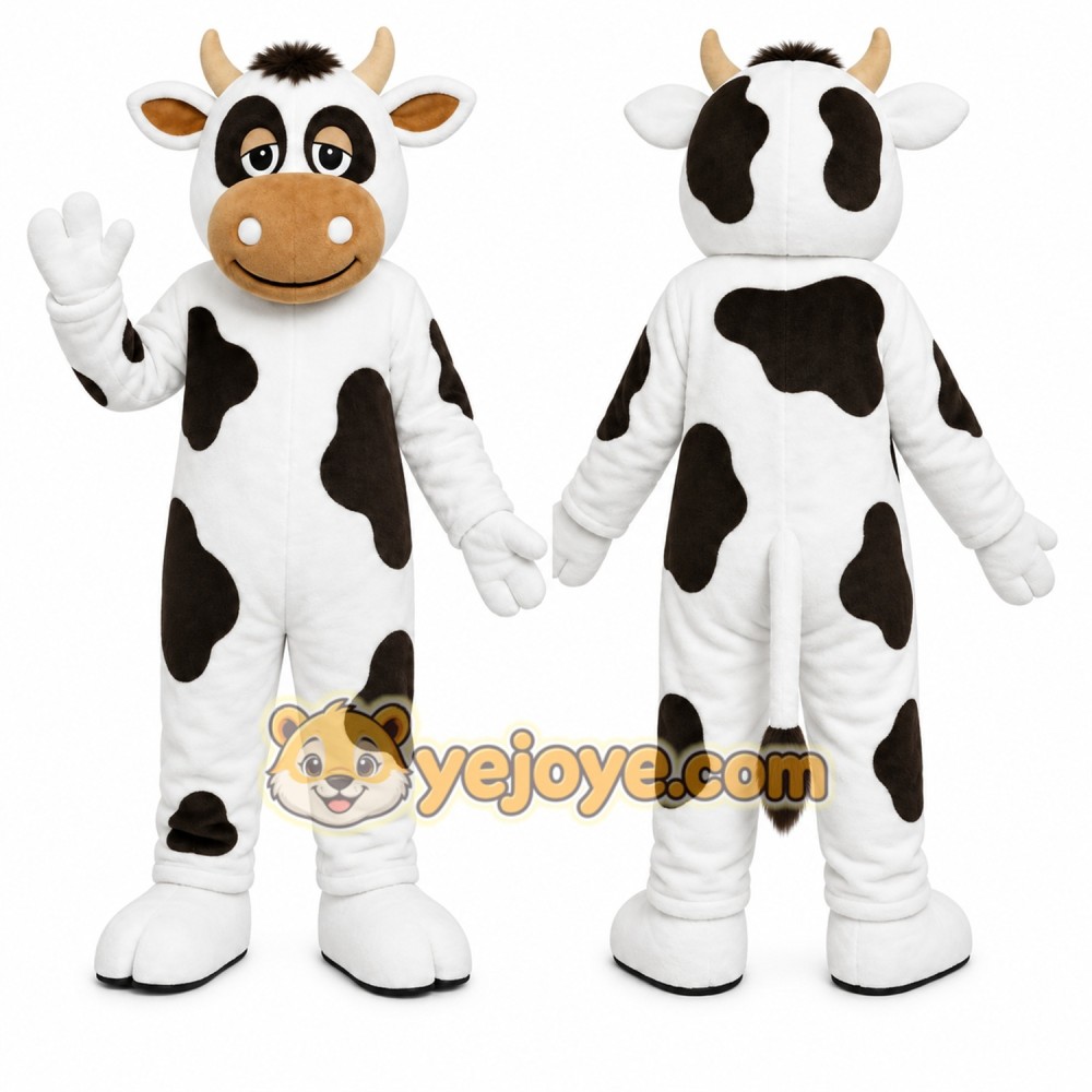 White Cow Mascot Costume with Custom Logo