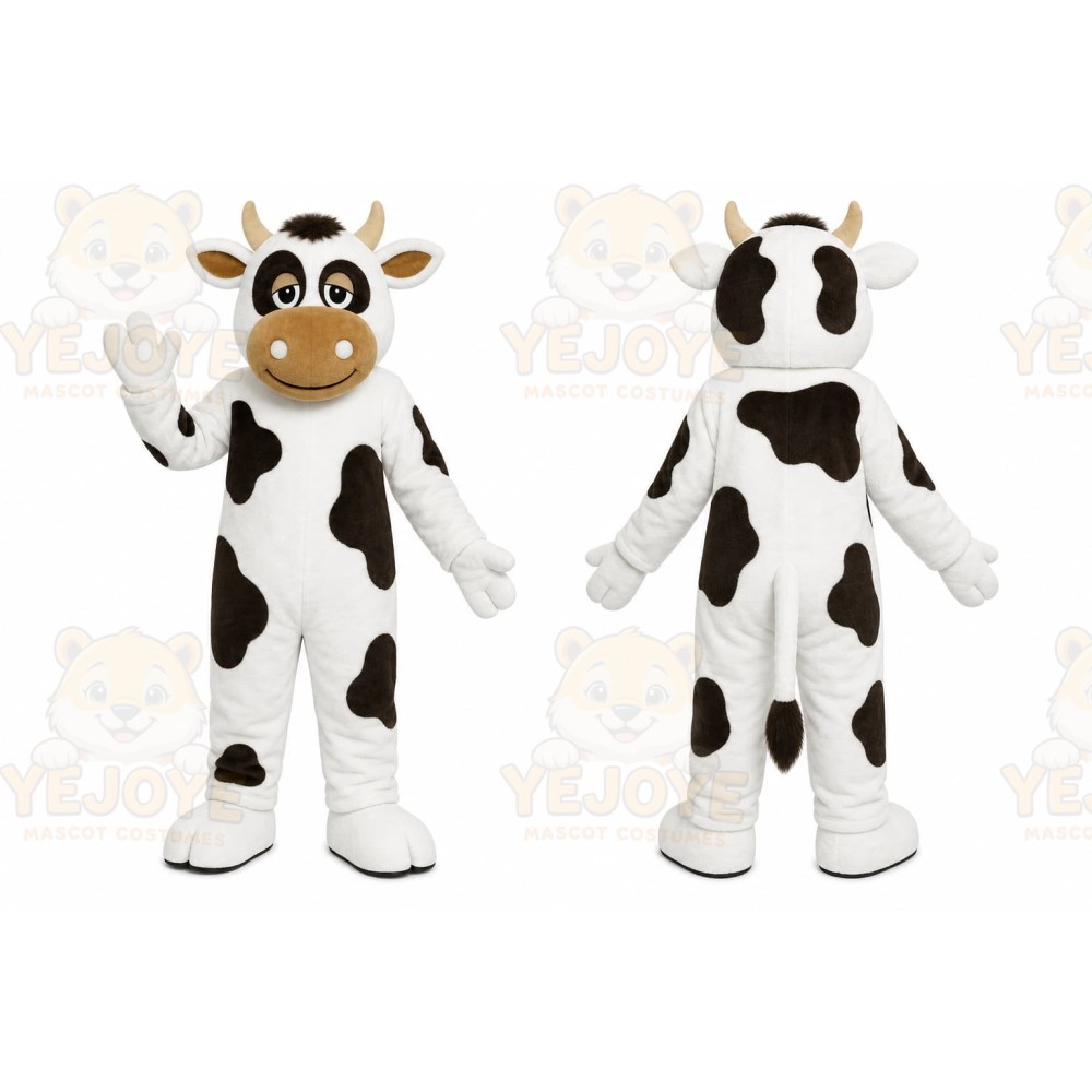 White Cow Mascot Costume with Custom Logo
