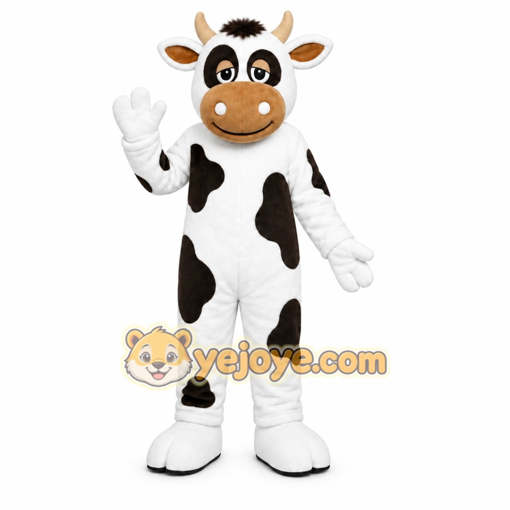 White Cow Mascot Costume with Custom Logo