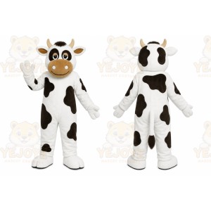White Cow Mascot Costume with Custom Logo
