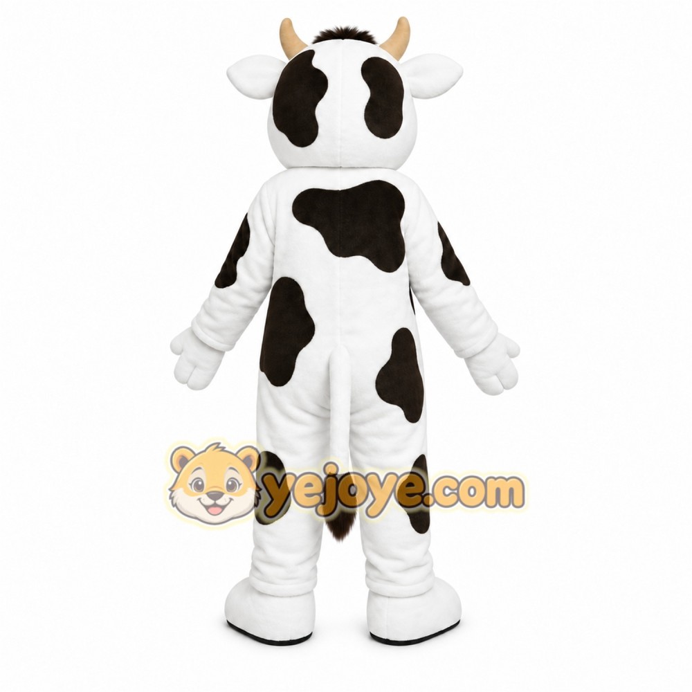 White Cow Mascot Costume with Custom Logo