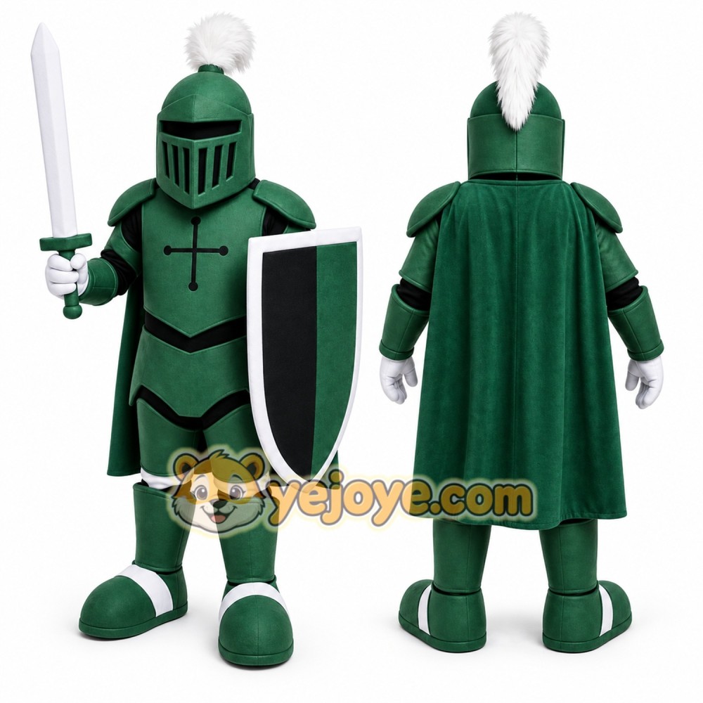 Green Medieval Knight Mascot Costume with Custom Logo Green Medieval Knight Mascot Costume with Custom Logo