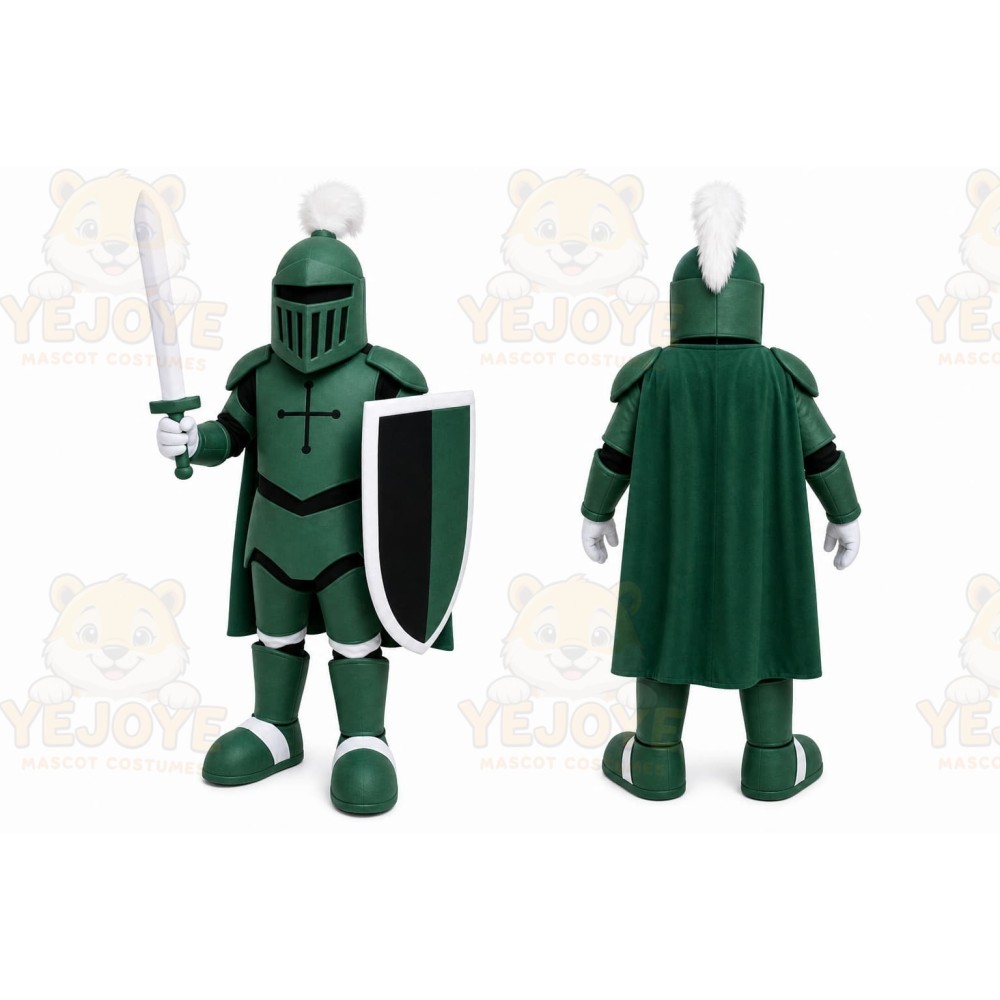 Green Roman Warrior Mascot Costume with Custom Logo