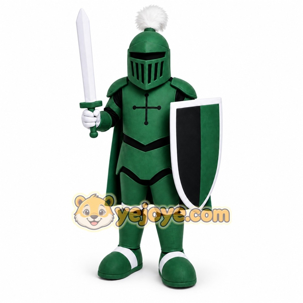 Green Medieval Knight Mascot Costume with Custom Logo Green Medieval Knight Mascot Costume with Custom Logo