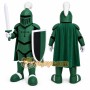 Green Medieval Knight Mascot Costume with Custom Logo
