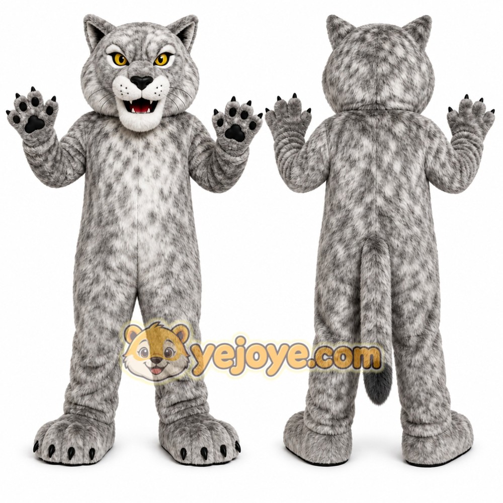 Gray Cougar Mascot Costume with Custom Logo Gray Cougar Mascot Costume with Custom Logo