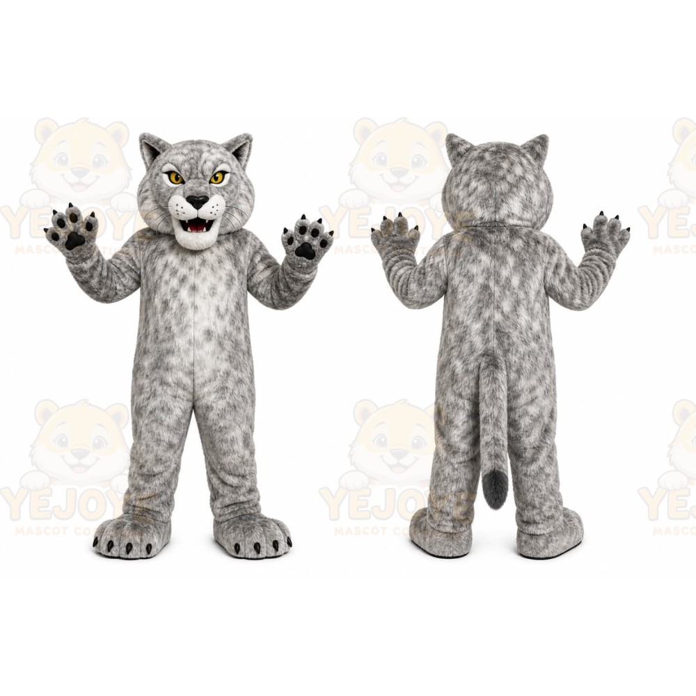 Gray Cougar Mascot Costume with Custom Logo