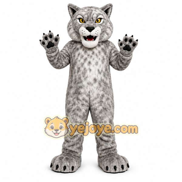 Gray Cougar Mascot Costume with Custom Logo