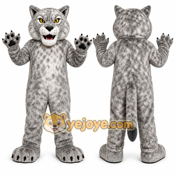 Gray Cougar Mascot Costume with Custom Logo