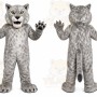 Gray Cougar Mascot Costume with Custom Logo