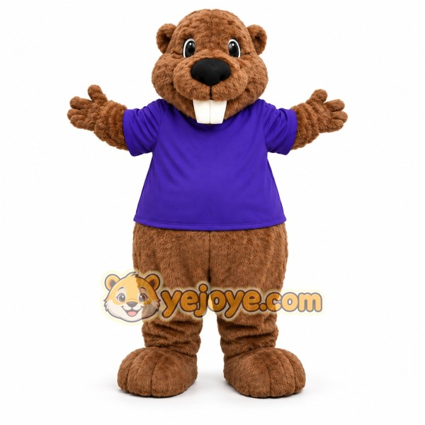 Brown Beaver Mascot Costume with Custom Logo