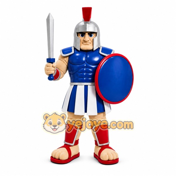 Blue Roman Warrior Mascot Costume with Custom Logo