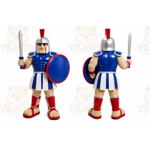 Blue Roman Warrior Mascot Costume with Custom Logo