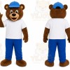 Blue Bear Mascot Costume with Custom Logo