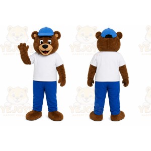 Blue Bear Mascot Costume with Custom Logo