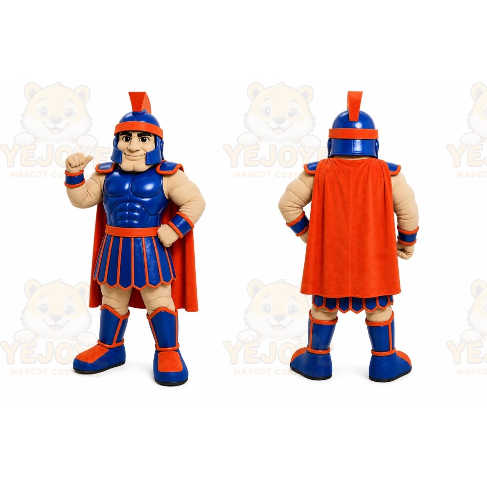 Blue Roman Warrior Mascot Costume with Custom Logo