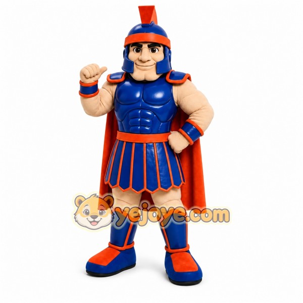 Blue Roman Warrior Mascot Costume with Custom Logo