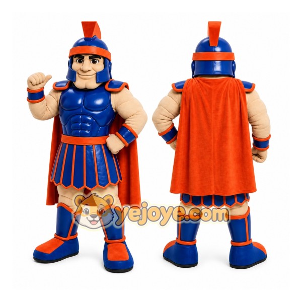 Blue Roman Warrior Mascot Costume with Custom Logo