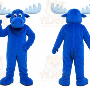 Blue Moose Mascot Costume with Custom Logo