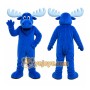 Blue Moose Mascot Costume with Custom Logo