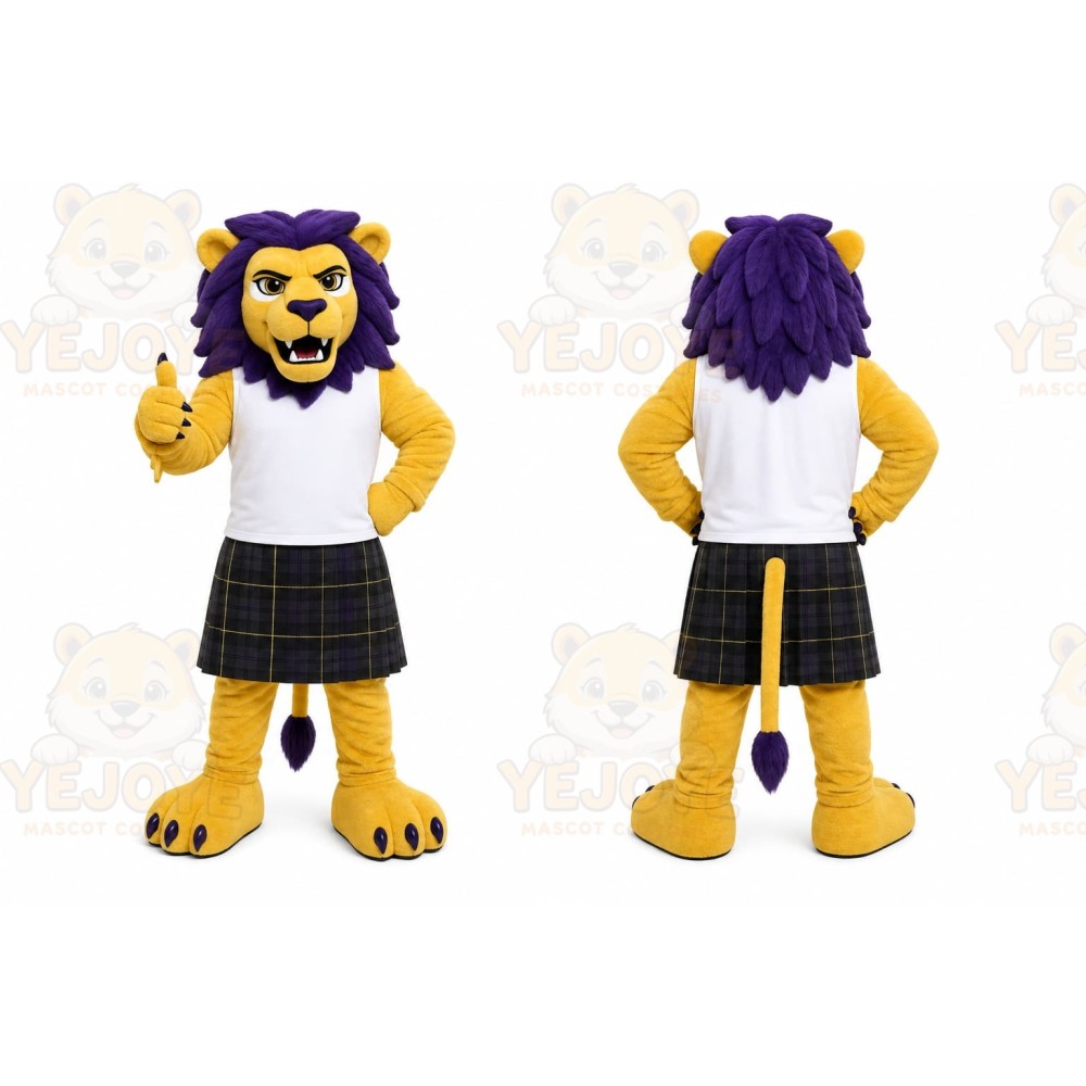 Yellow Lion Mascot Costume with Custom Logo