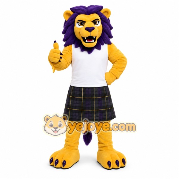 Yellow Lion Mascot Costume with Custom Logo