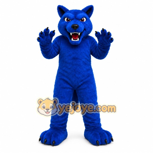 Blue Cougar Mascot Costume with Custom Logo