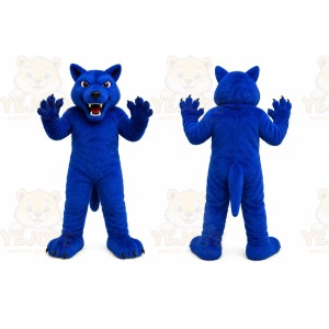 Blue Cougar Mascot Costume with Custom Logo