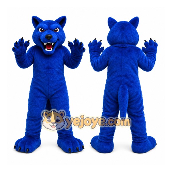 Blue Cougar Mascot Costume with Custom Logo