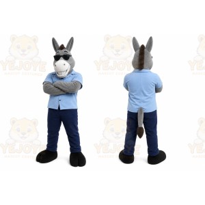 Gray Donkey Mascot Costume with Custom Logo