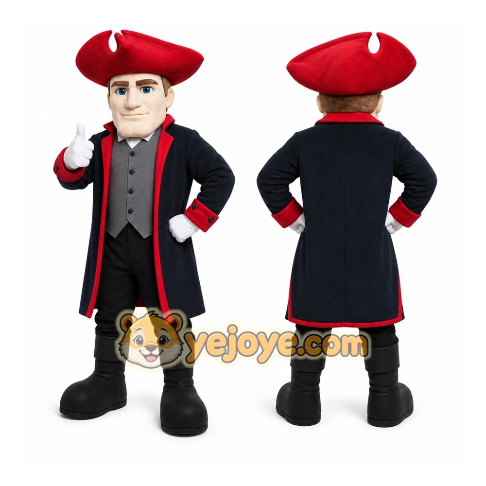 Colonial Man Mascot Costume with Custom Logo Colonial Man Mascot Costume with Custom Logo
