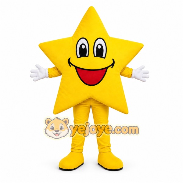 Yellow Star Mascot Costume with Custom Logo