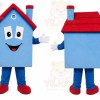 Blue House Mascot Costume with Custom Logo