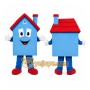 Blue House Mascot Costume with Custom Logo