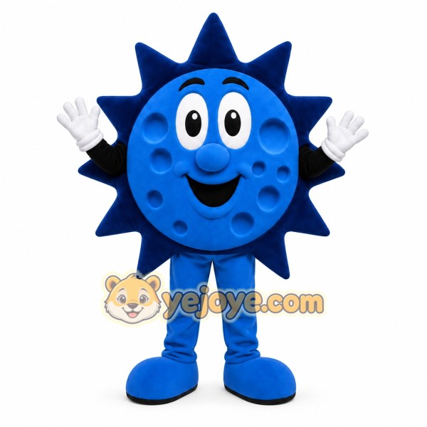Blue Sun Mascot Costume with Custom Logo