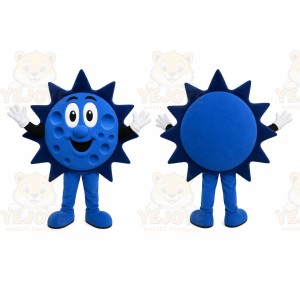 Blue Sun Mascot Costume with Custom Logo