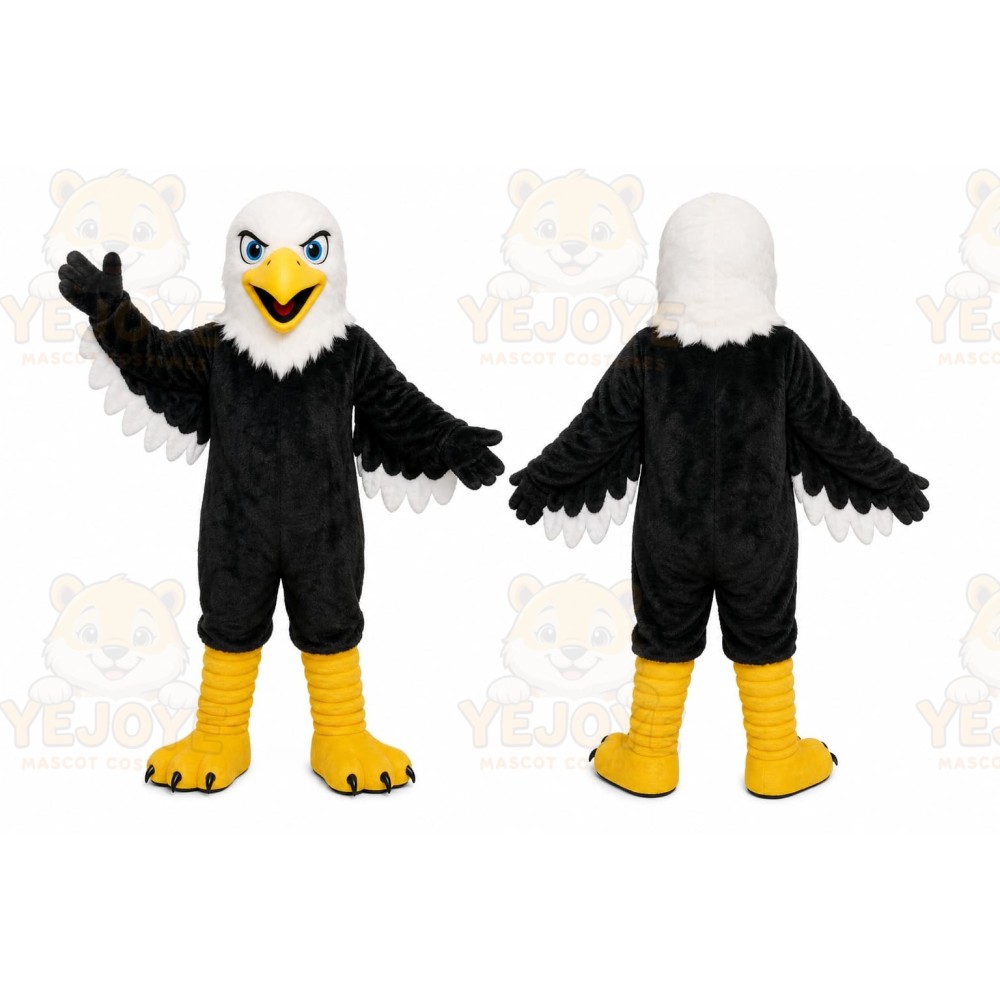Black Eagle Mascot Costume with Custom Logo