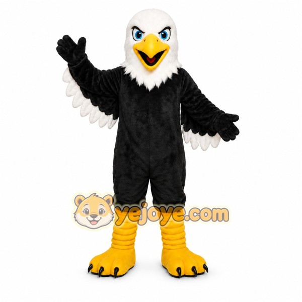 Black Eagle Mascot Costume with Custom Logo