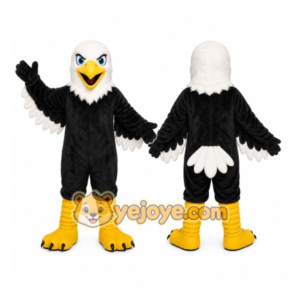Black Eagle Mascot Costume with Custom Logo