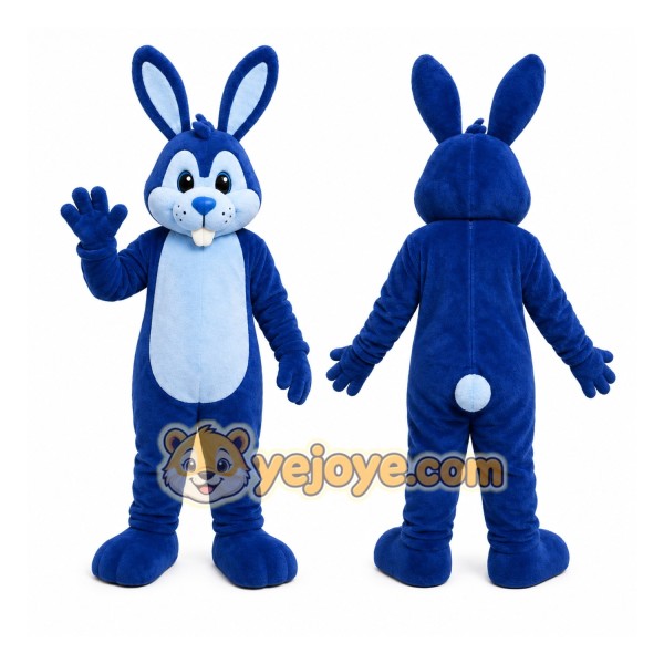 Blue Rabbit Mascot Costume with Custom Logo