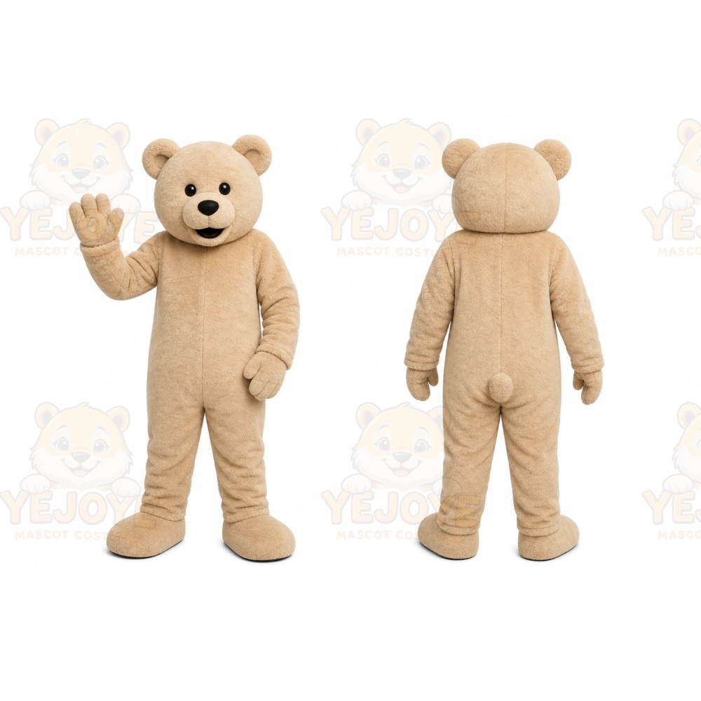 Tan Bear Mascot Costume with Custom Logo