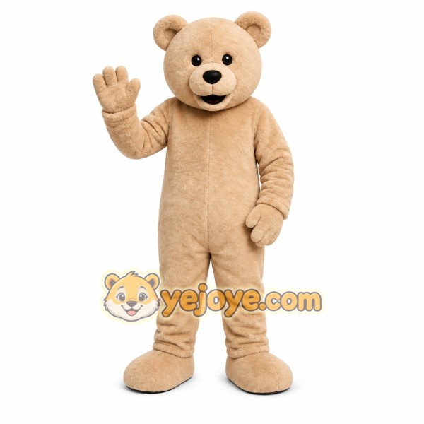 Tan Bear Mascot Costume with Custom Logo