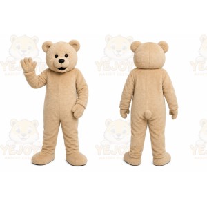 Tan Bear Mascot Costume with Custom Logo