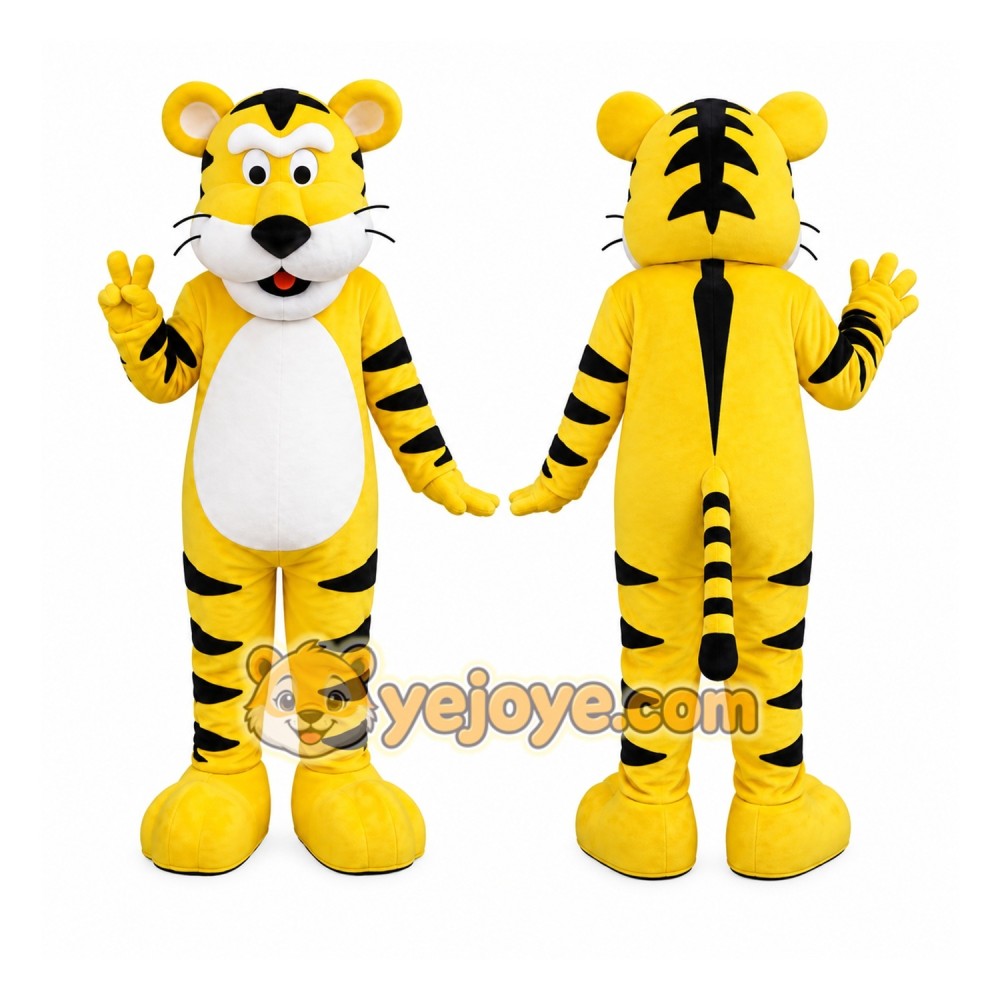 Yellow Tiger Mascot Costume with Custom Logo