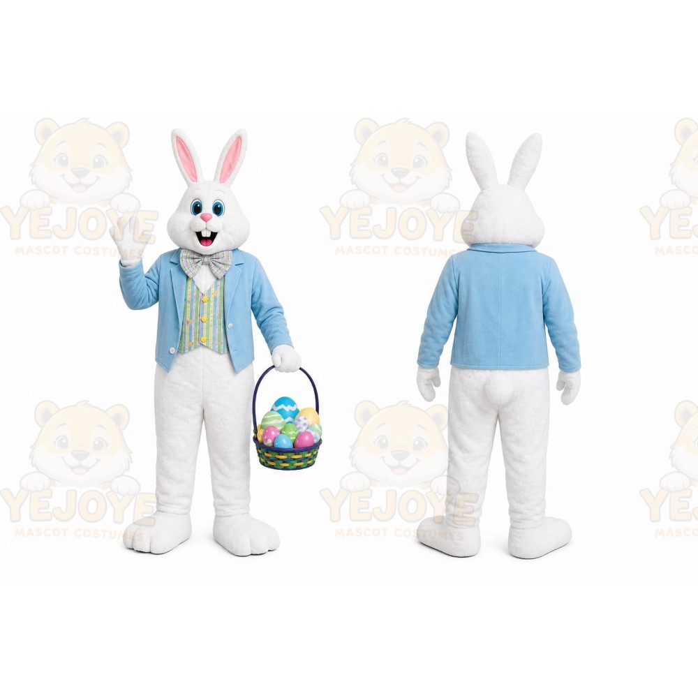 White Rabbit Mascot Costume with Custom Logo
