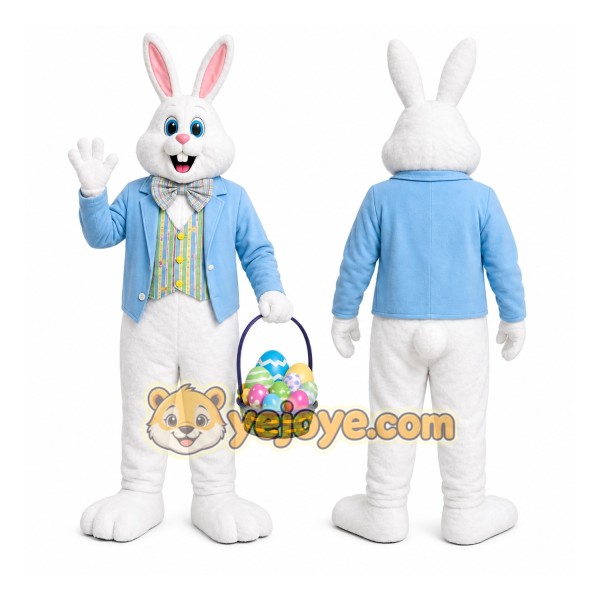 White Rabbit Mascot Costume with Custom Logo