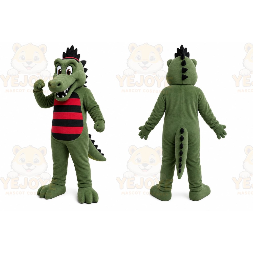 Green Dinosaur Mascot Costume with Custom Logo